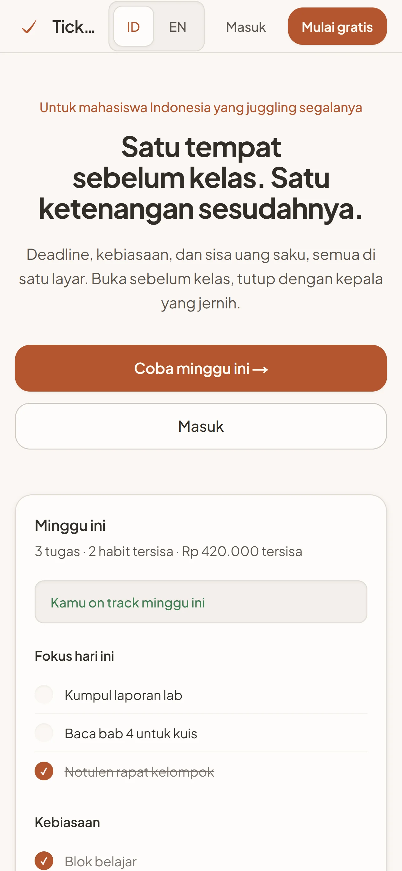Tick Always di layar ponsel
